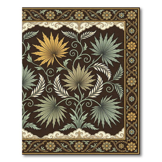 Art Nouveau Green Palm Leaf Border Rug