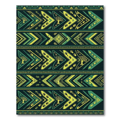 Tribal Green Yellow Paw Tree Arrows Rug