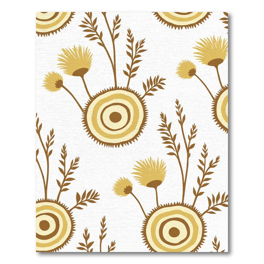 Earthy Ochre Abstract Floral Blooms Rug