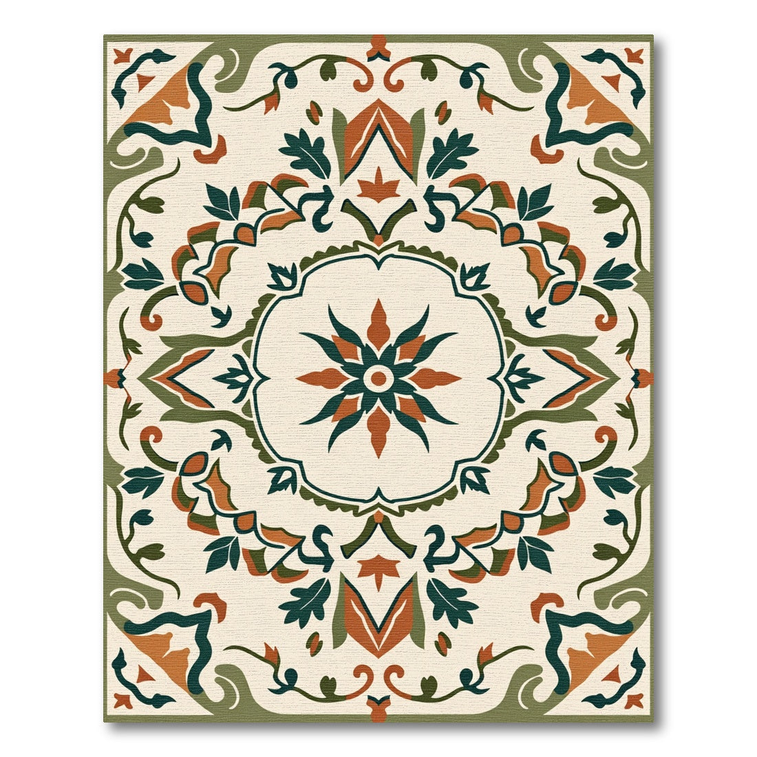 Earthy Medallion Floral Vine Rug