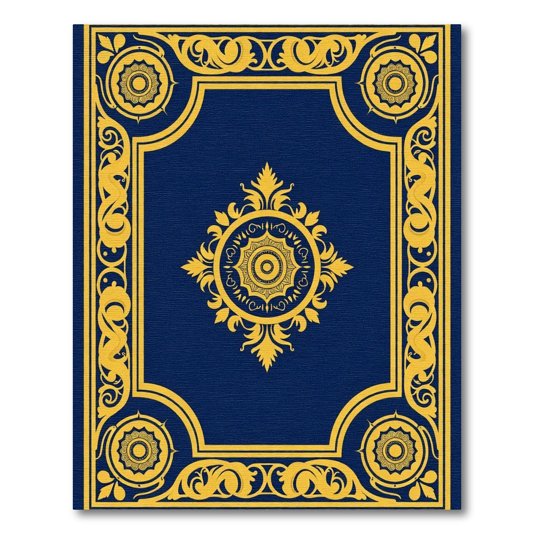Regal Blue Golden Medallion Border Rug