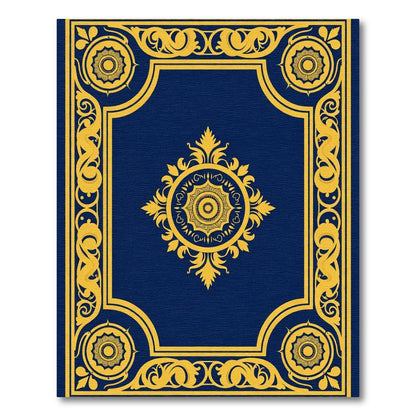 Regal Blue Golden Medallion Border Rug