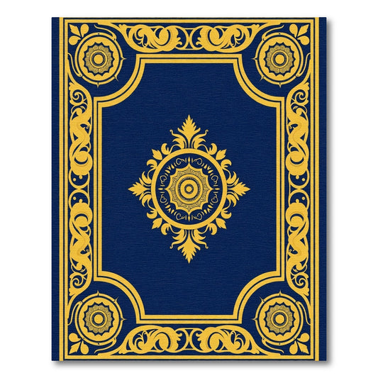 Regal Blue Golden Medallion Border Rug