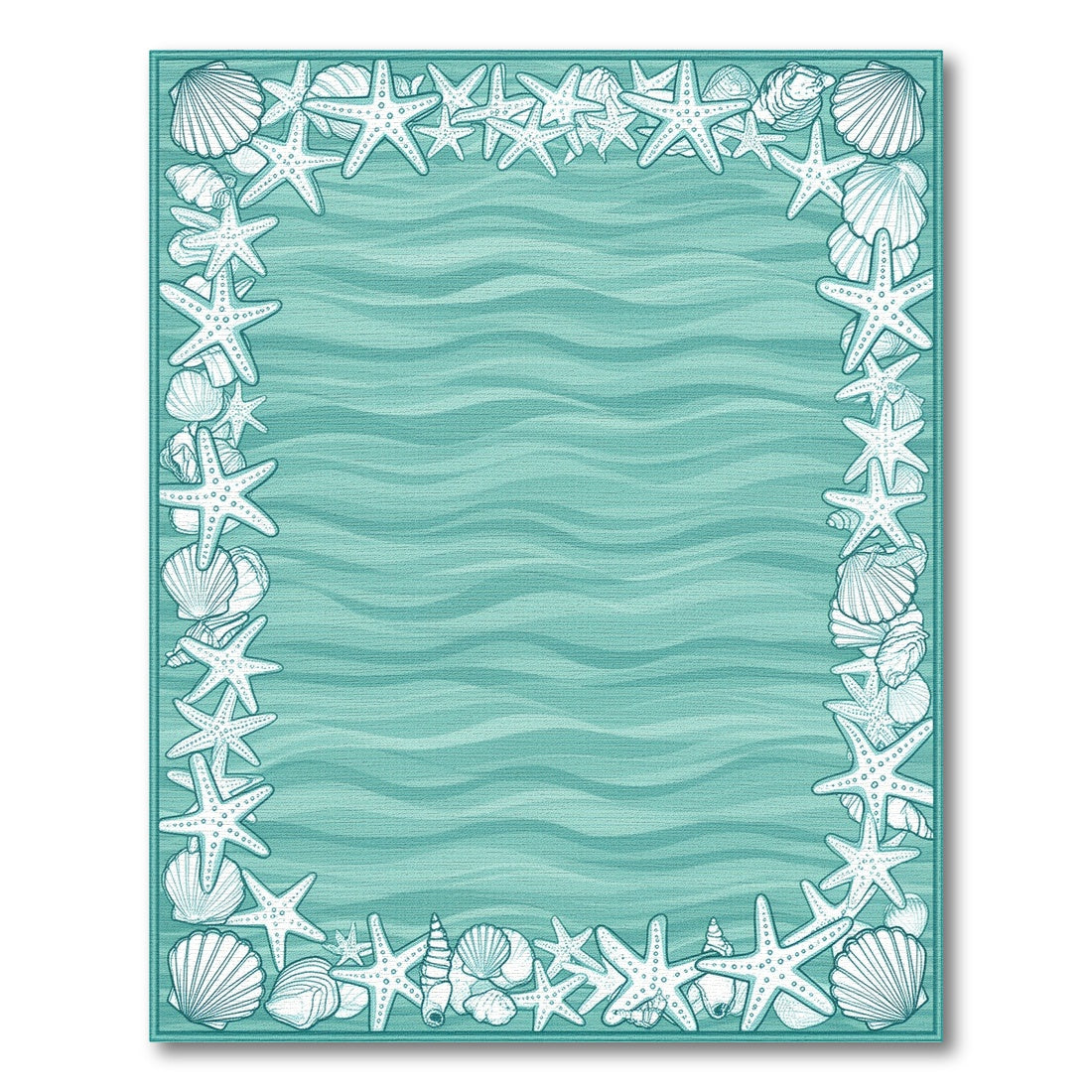 Blue and Teal Seashell Starfish Coastal Area Rug