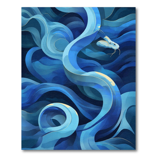Deep Blue Winding Dragon Oceanic Rug