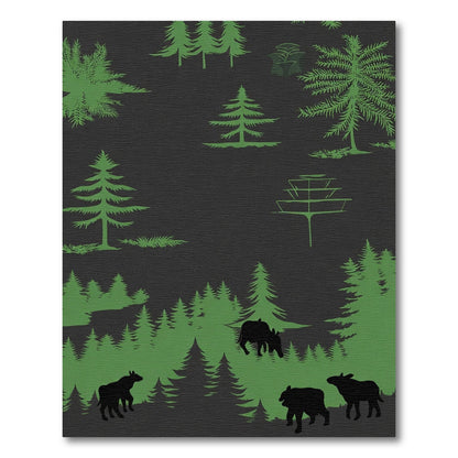 Forest Creatures Green Silhouette Rug
