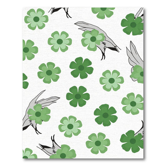 Green Floral Bird Wing Pattern Rug