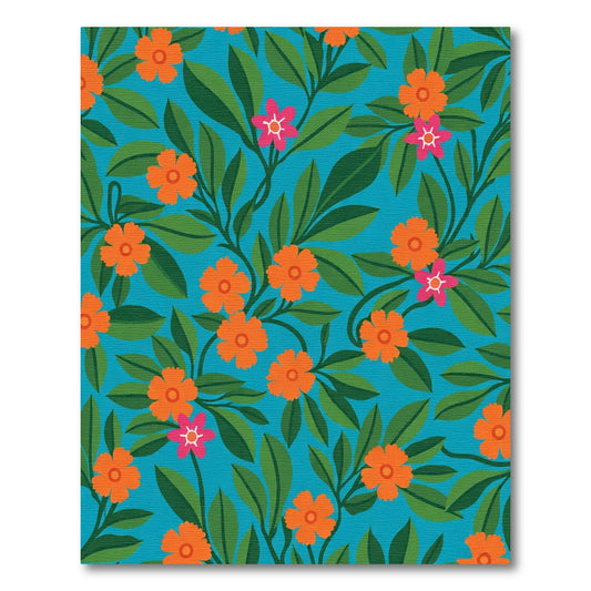 Tropical Orange Flower Leafy Swirl Rug