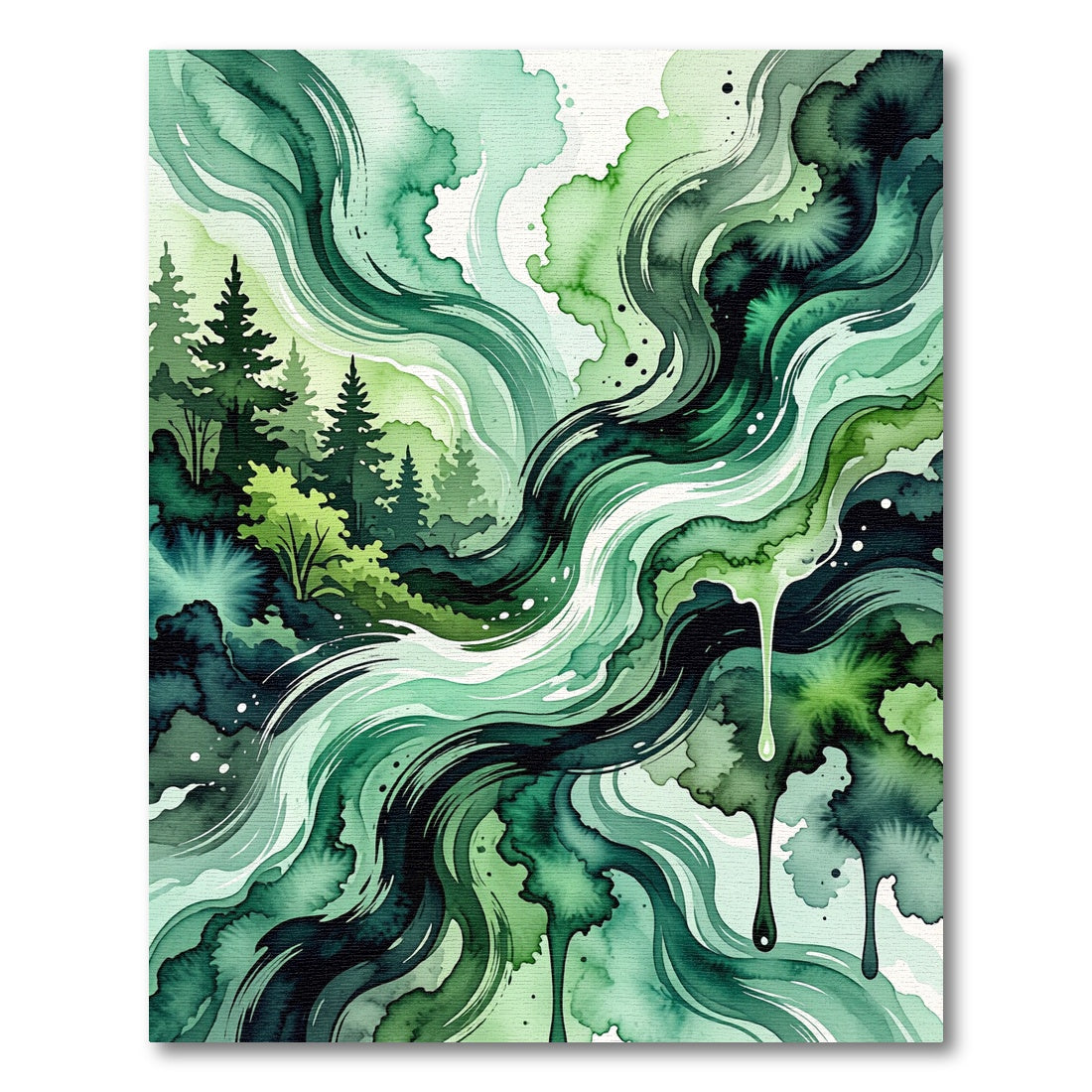 Emerald Green Watercolor Forest Swirls Rug