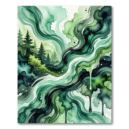 Emerald Green Watercolor Forest Swirls Rug