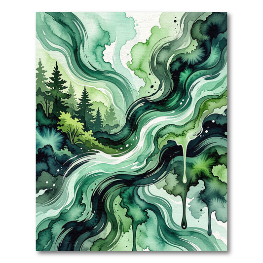 Emerald Green Watercolor Forest Swirls Rug