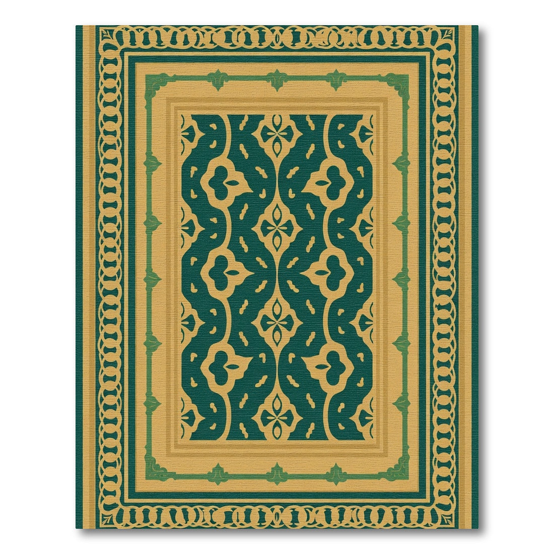 Emerald Gold Interlocking Floral Border Rug