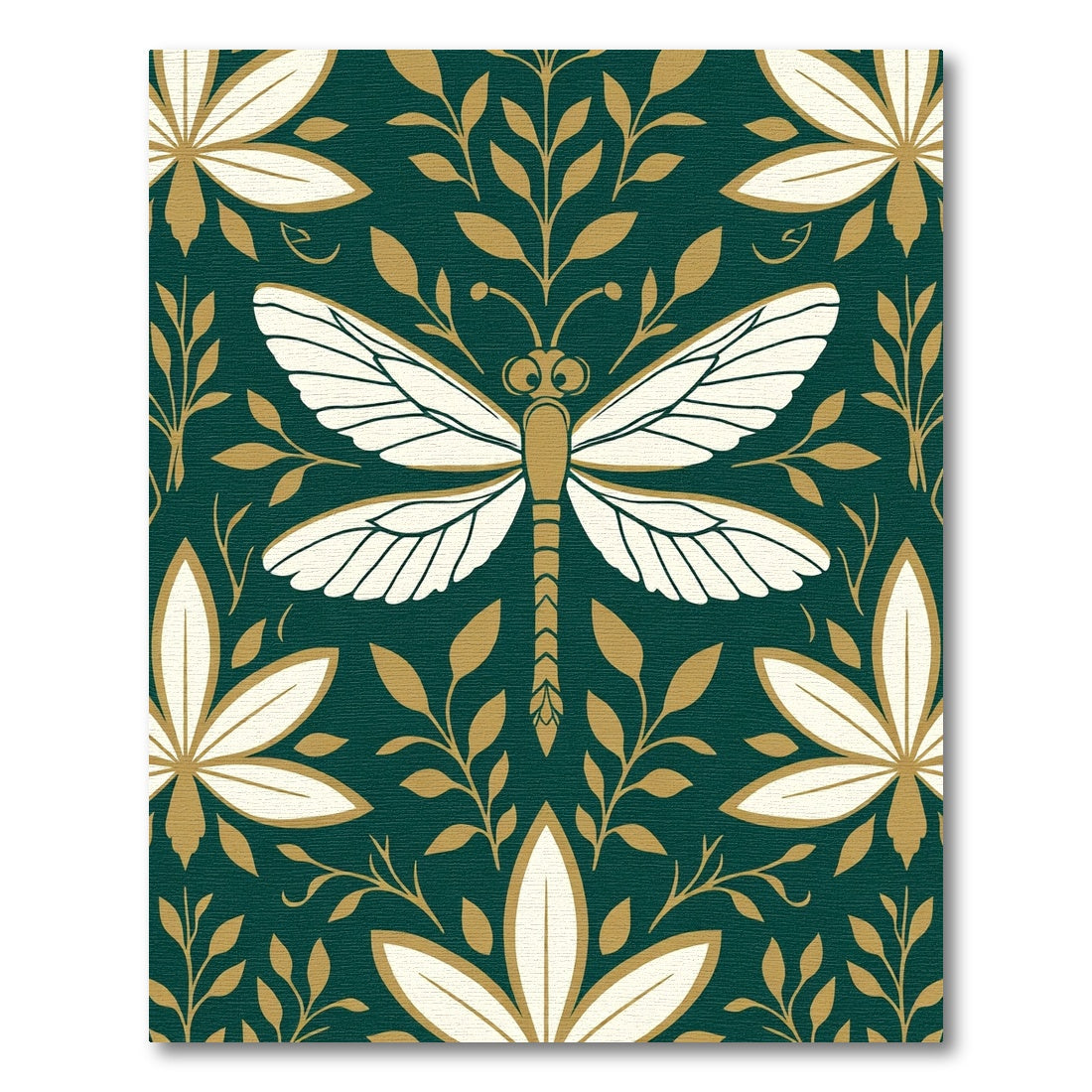 Emerald Golden Dragonfly Floral Medallion Rug