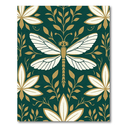 Emerald Golden Dragonfly Floral Medallion Rug