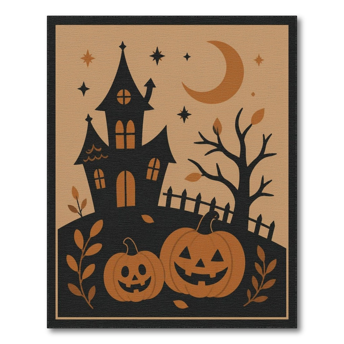 Spooky Haunted House Orange Pumpkins Area Rug