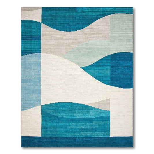 Blue Teal Abstract Wave Area Rug