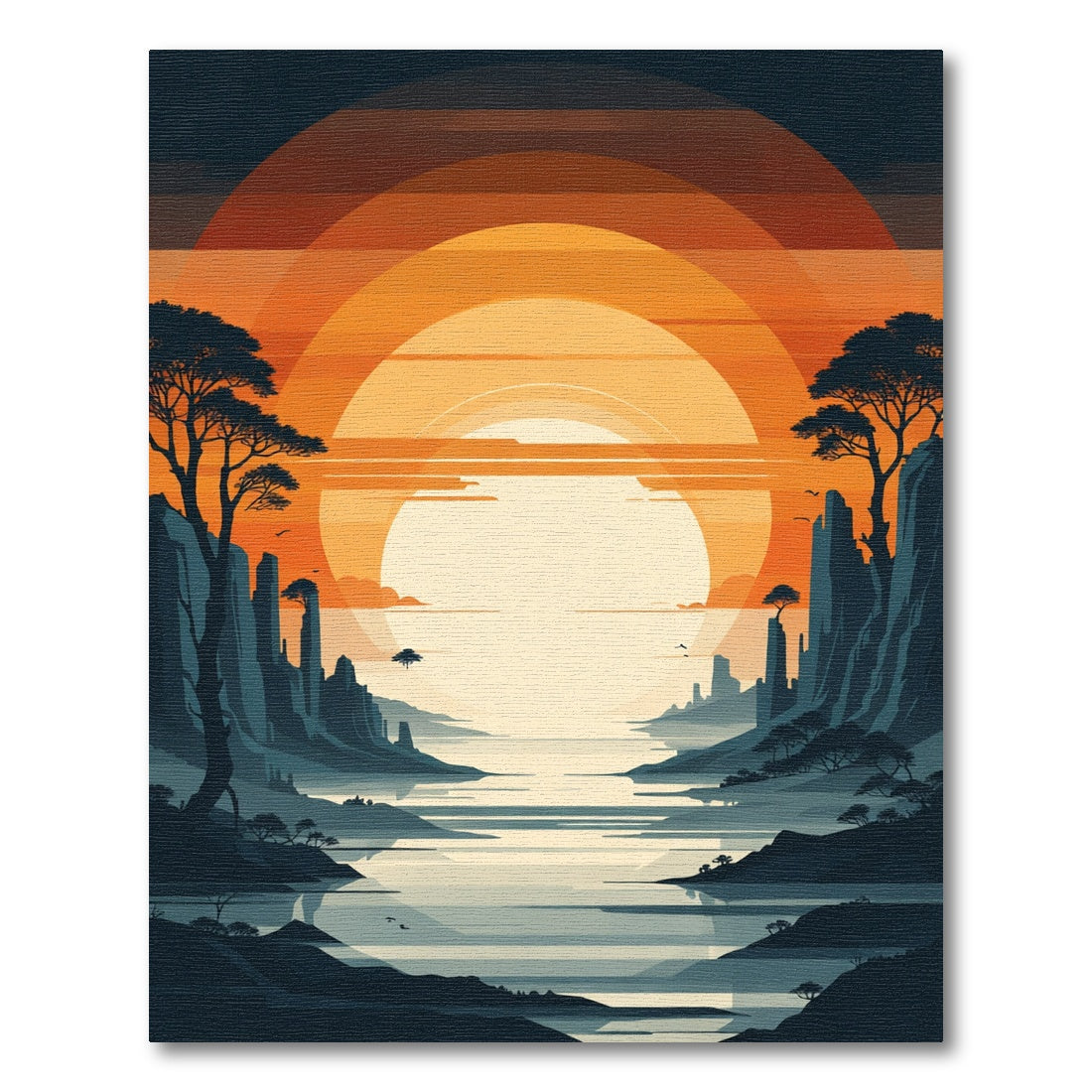 Orange Sun Mountain Landscape Rug