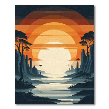 Orange Sun Mountain Landscape Rug