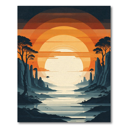 Orange Sun Mountain Landscape Rug