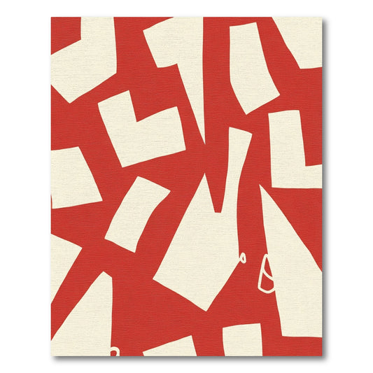 Red Cream Abstract Shapes Rug