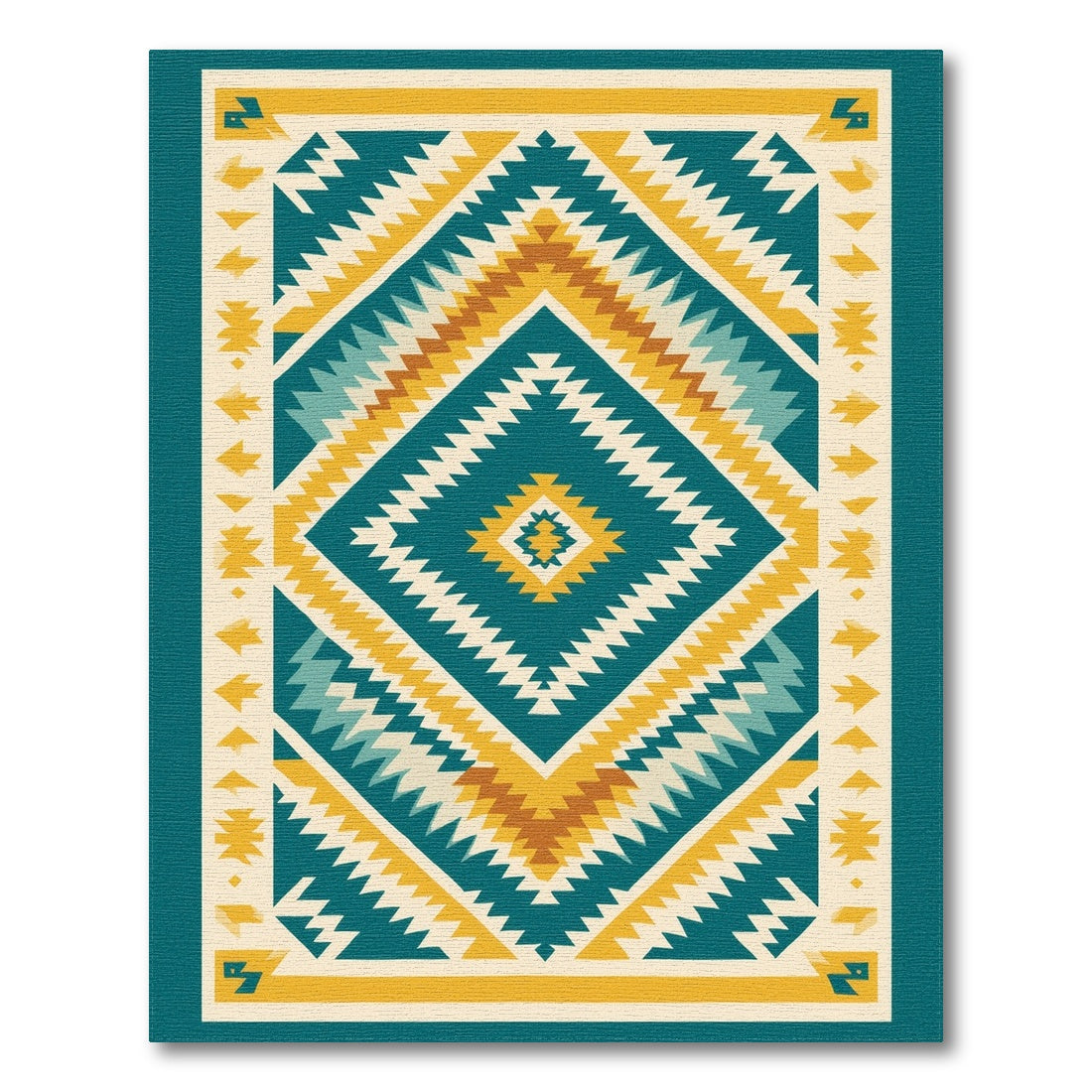 Blue and Teal Diamond Heritage Tribal Area Rug
