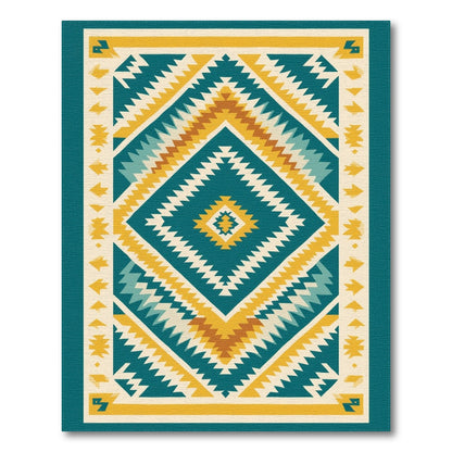 Blue and Teal Diamond Heritage Tribal Area Rug