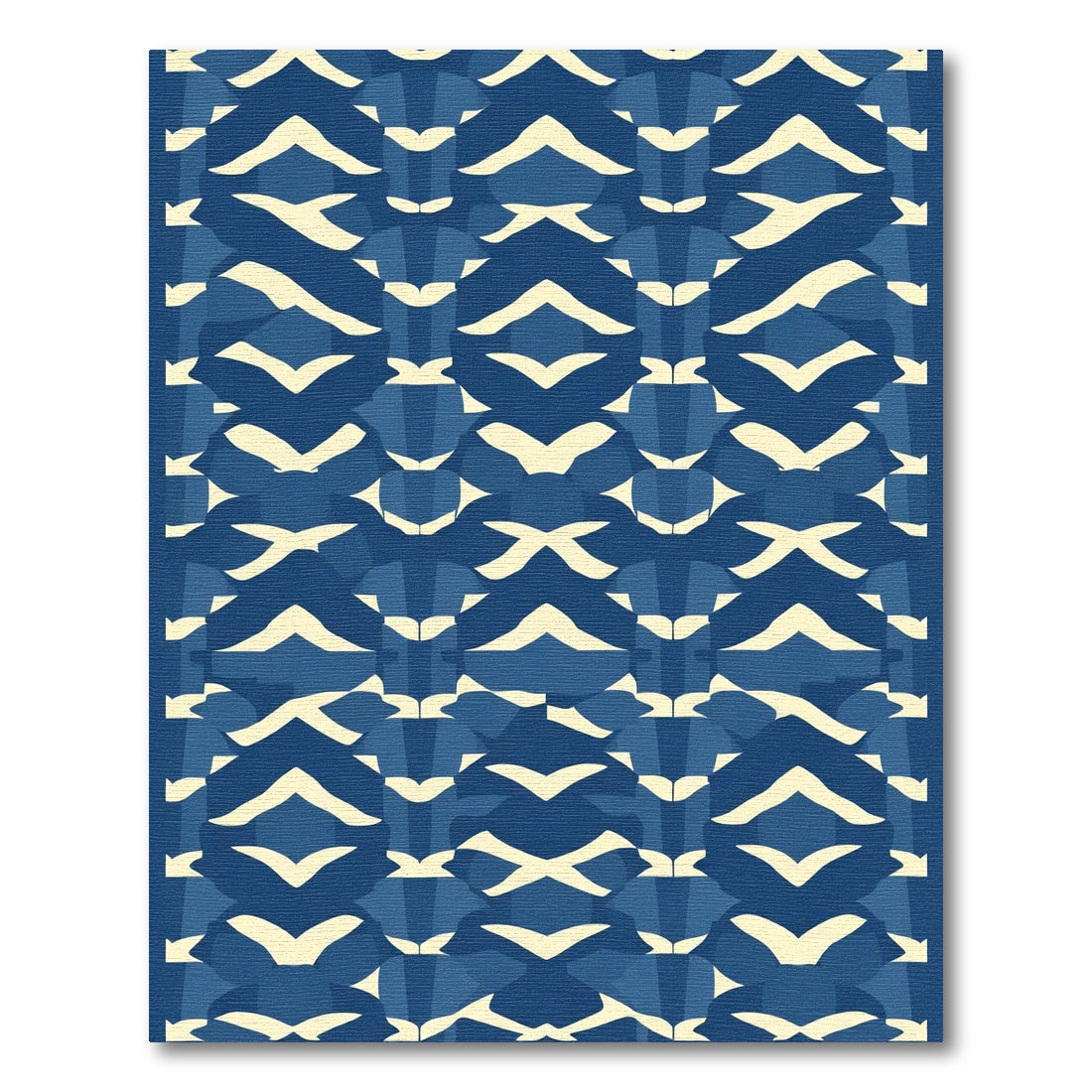 Deep Blue Geometric Chevron Array Rug