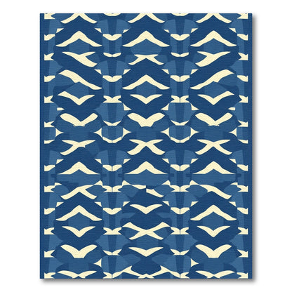 Deep Blue Geometric Chevron Array Rug