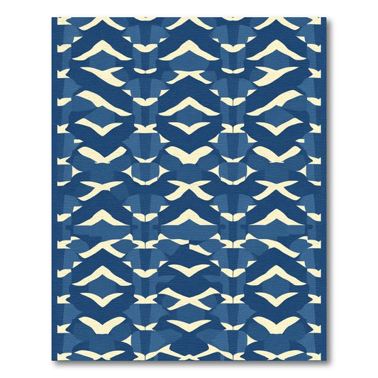 Deep Blue Geometric Chevron Array Rug