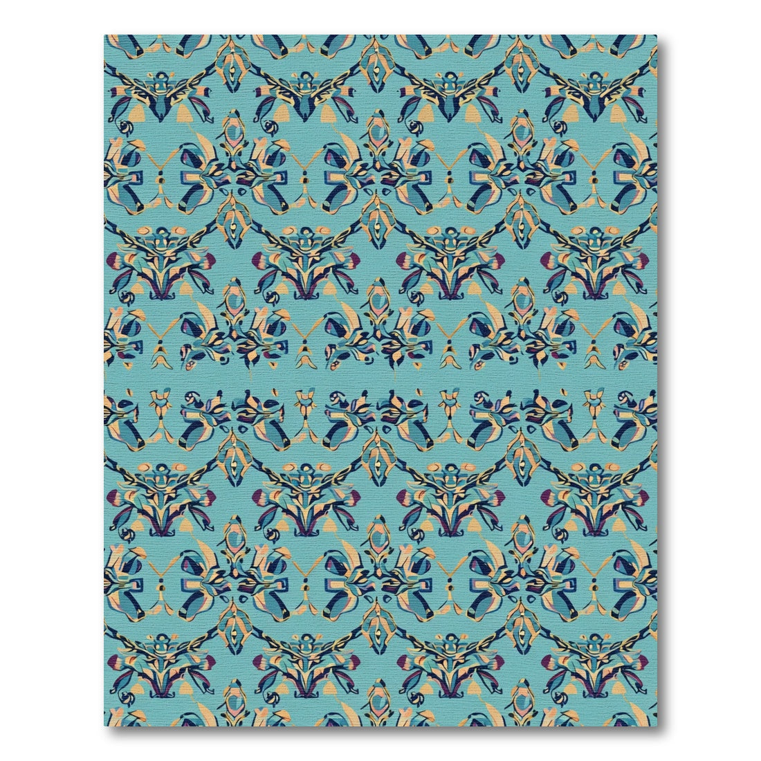 Turquoise Abstract Floral Medallion Rug
