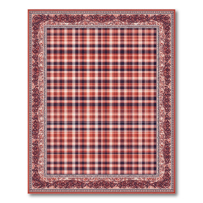 Red Plaid Vintage Border Area Rug