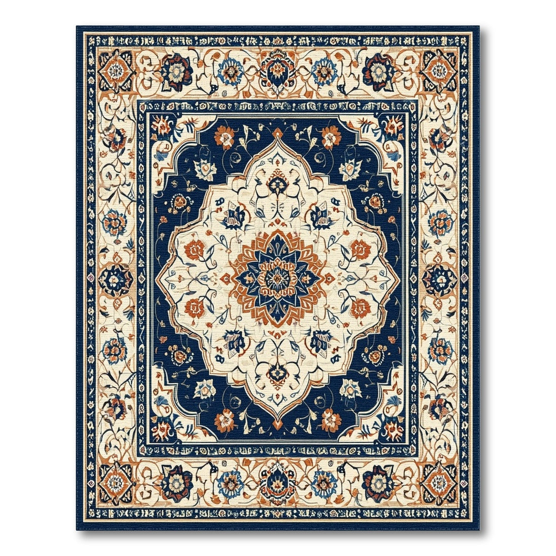 Blue and Teal Navy Persian Medallion Floral Area Rug