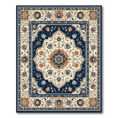 Blue and Teal Navy Persian Medallion Floral Area Rug