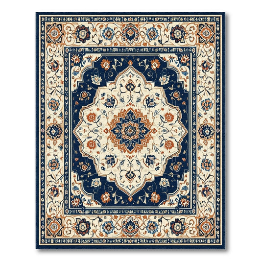 Blue and Teal Navy Persian Medallion Floral Area Rug