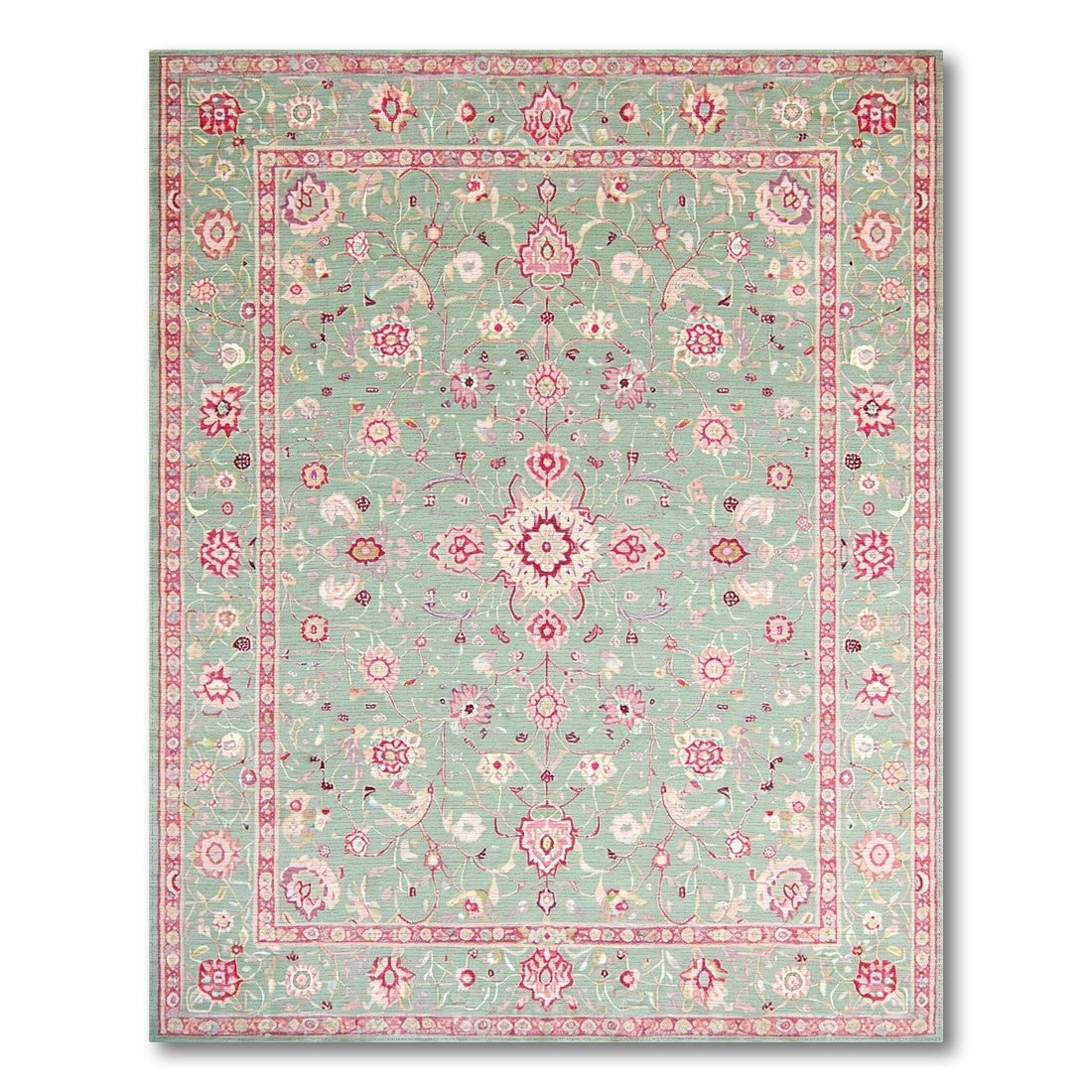 Mint Green Pink Floral Vintage Area Rug