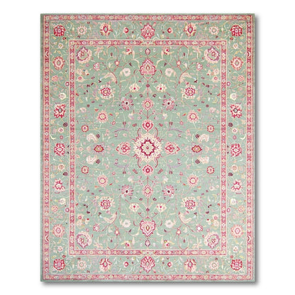Mint Green Pink Floral Vintage Area Rug