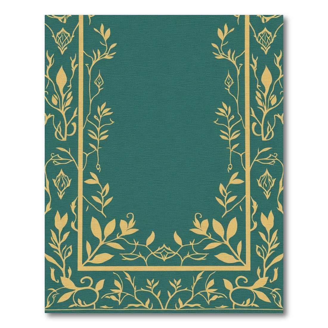 Teal Gold Floral Vine Border Rug
