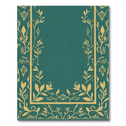 Teal Gold Floral Vine Border Rug