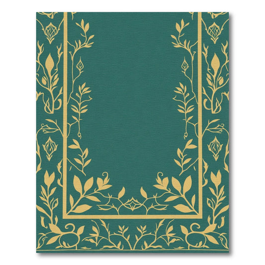 Teal Gold Floral Vine Border Rug