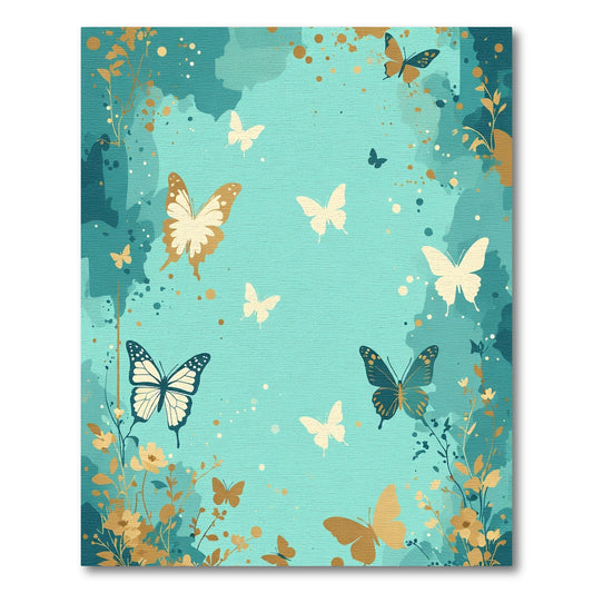Aqua Butterflies With Gold Botanical Accents Rug