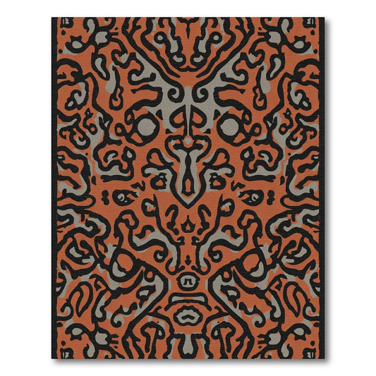 Orange Black Gray Abstract Symmetry Rug