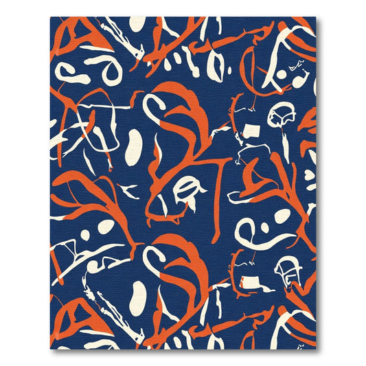 Navy Blue Orange White Abstract Swirl Rug
