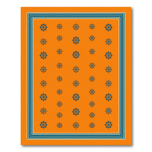 Orange Ship Wheel Coastal Area Rug