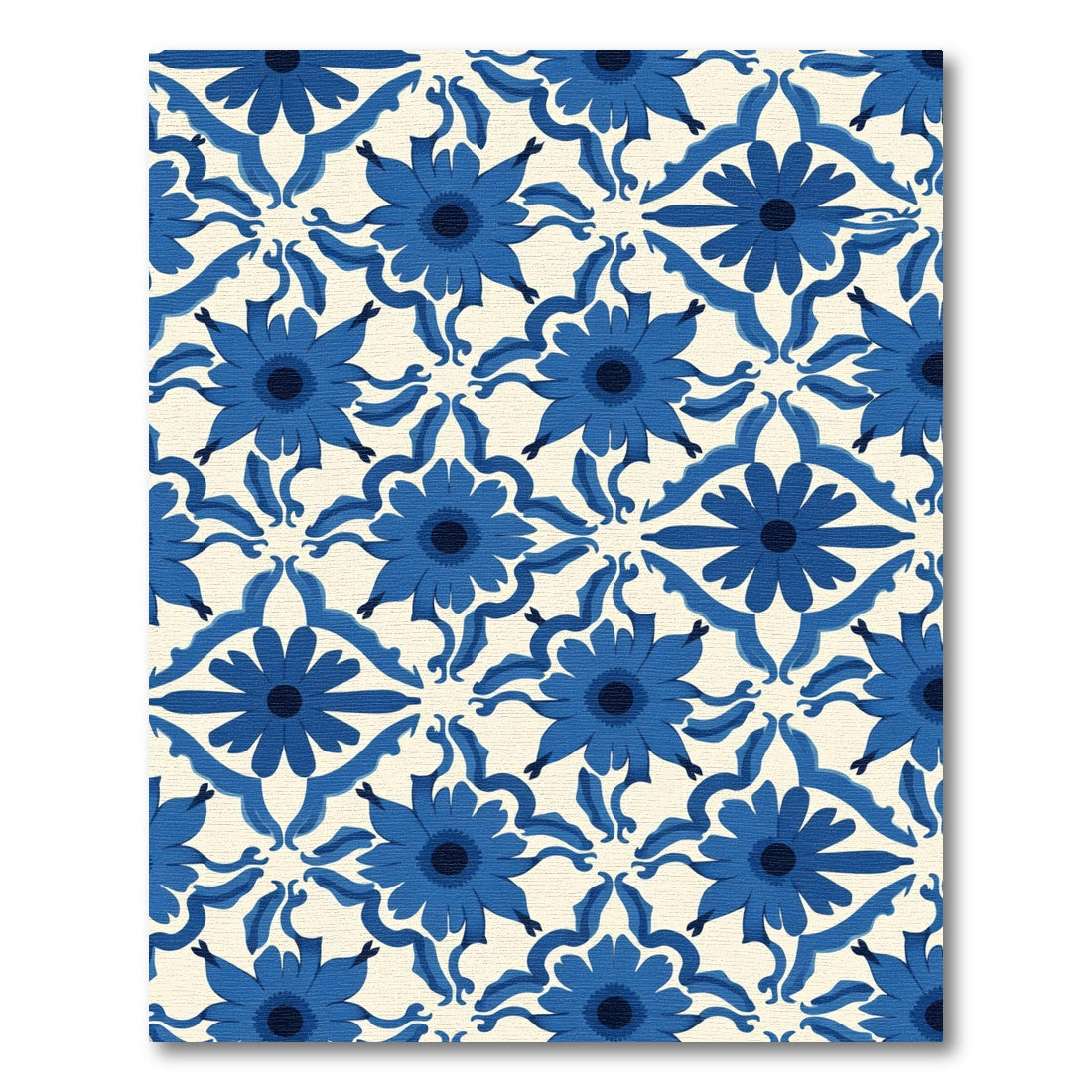 Bold Blue Floral Medallion Cream Rug