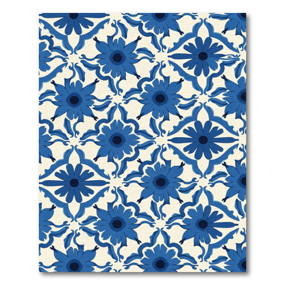 Bold Blue Floral Medallion Cream Rug