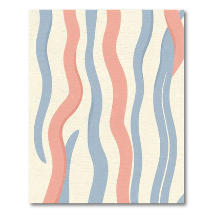 Soft Cream Coral Blue Wavy Stripes Rug