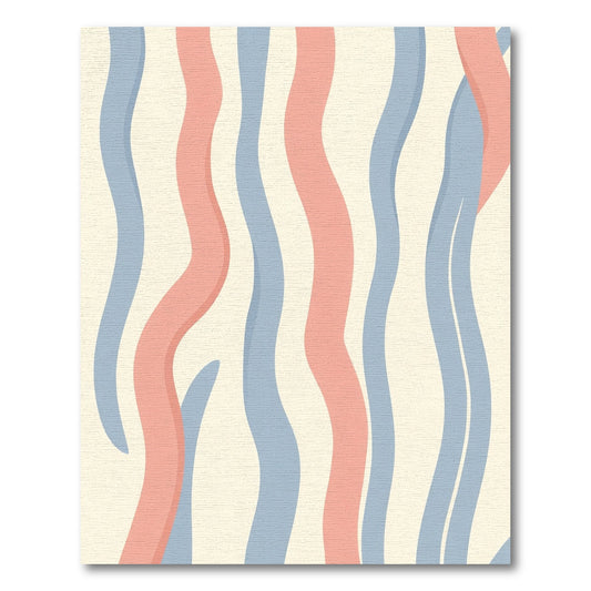 Soft Cream Coral Blue Wavy Stripes Rug
