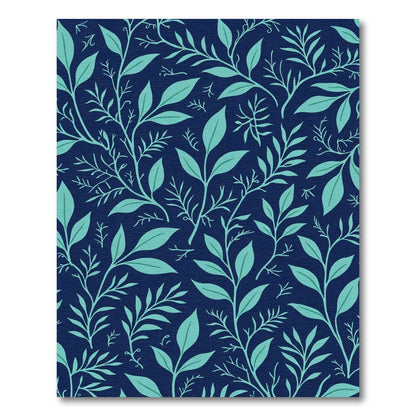 Navy Teal Delicate Botanical Branches Rug