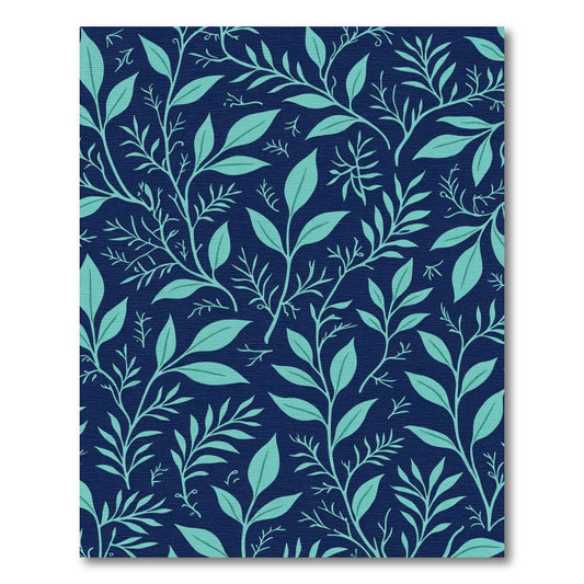 Navy Teal Delicate Botanical Branches Rug