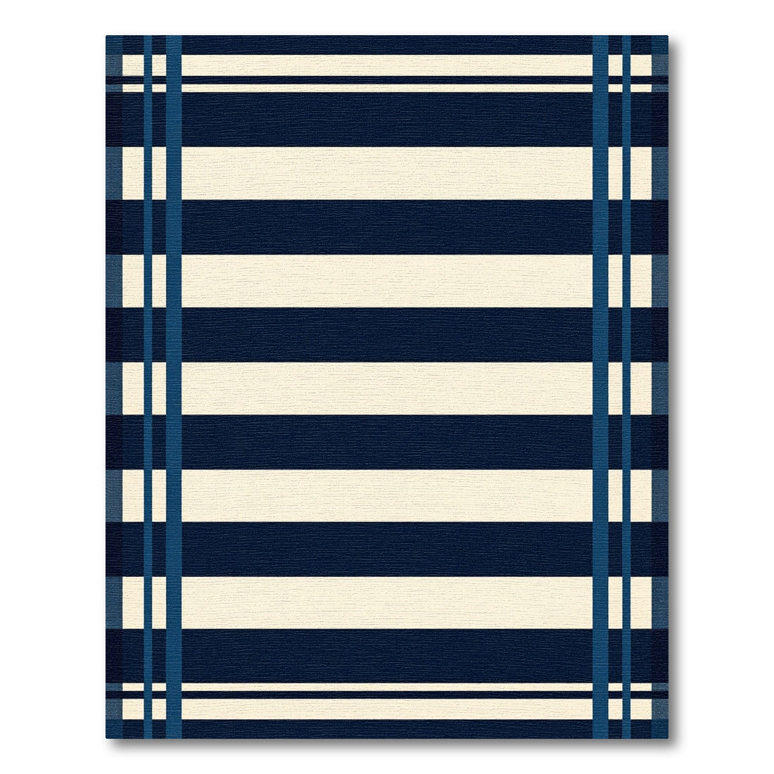 Navy Cream Horizontal Stripe Border Rug